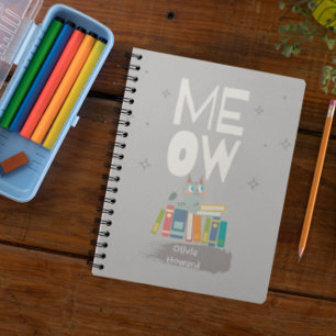 Meow Cute Cat Reading Books Persoonlijke naam Notitieboek
