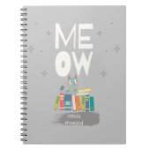 Meow Cute Cat Reading Books Persoonlijke naam Notitieboek (Voorkant)