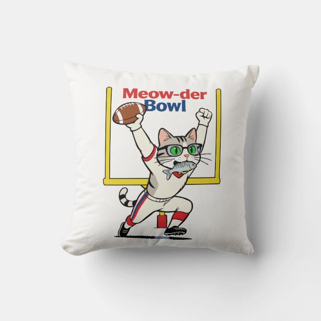 Meow-der Bowl Kampioen Kat Voetbal  Kussen (Voorkant)