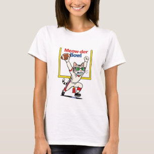 Meow-der Bowl Kampioen Kat Voetbal T-shirt