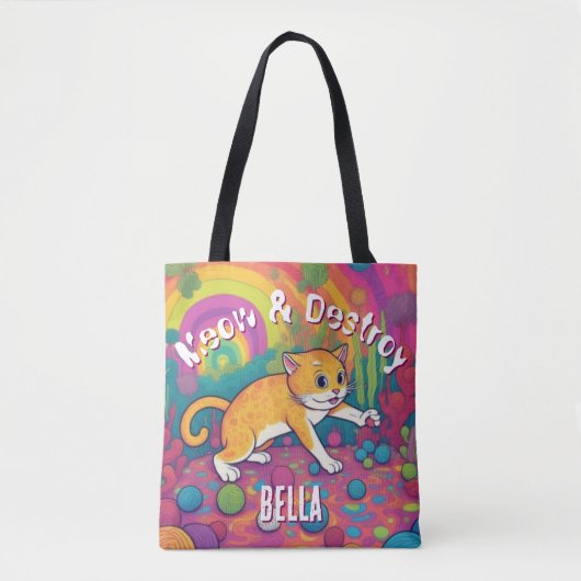 Meow & Destroy Persoonlijke Grappige Kat Tote Bag (Voorkant)