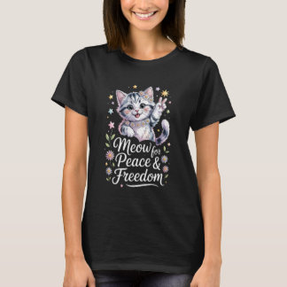 Meow for Peace and Freedom Cute 1776 Patriotic Cat T-shirt