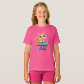 Meow Fun - Cute Lachende Kat T-Shirt (Voorkant volledig)
