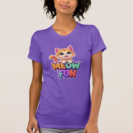 Meow Fun - Cute Lachende Kat T-Shirt (Voorkant)
