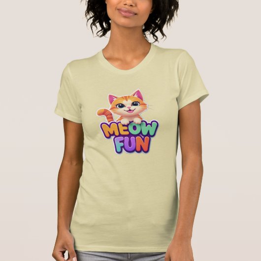 Meow Fun - Cute Lachende Kat T-Shirt (Voorkant)