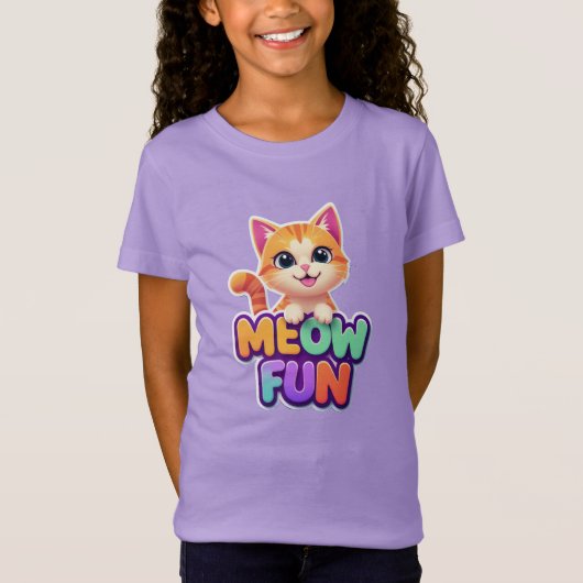Meow Fun - Cute Lachende Kat T-Shirt (Voorkant)
