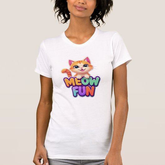 Meow Fun - Cute Lachende Kat T-Shirt (Voorkant)