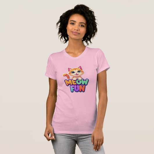 Meow Fun - Cute Smiling Cat T-Shirt (Voorkant volledig)