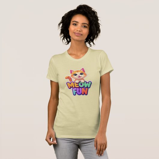 Meow Fun - Cute Smiling Cat T-Shirt (Voorkant volledig)