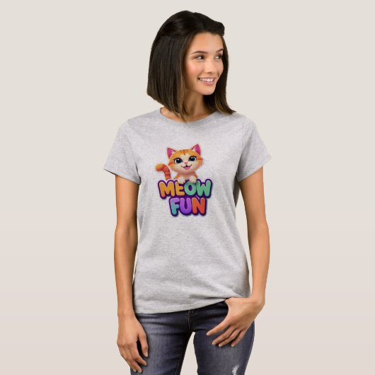 Meow Fun - Cute Smiling Cat T-Shirt (Voorkant volledig)
