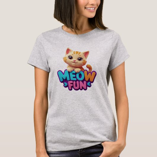 Meow Fun - Sweet Look Cat T-Shirt (Voorkant)