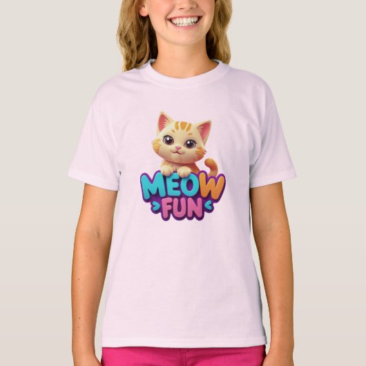Meow Fun - Zoete Uitstraling Kat T-Shirt (Voorkant)