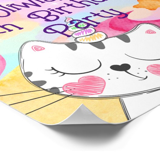 Meow-gical caticorn verjaardag Welkomstteken Poster (Hoek)