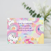 Meow-gische caticorn regenboogkinderen verjaardag  bedankkaart (Staand voorkant)