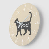 Meow Grey Cat Silhouette & Taupe Grote Klok (Hoek)