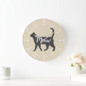 Meow Grey Cat Silhouette & Taupe Grote Klok (Huis)