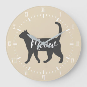 Meow Grey Cat Silhouette & Taupe Grote Klok