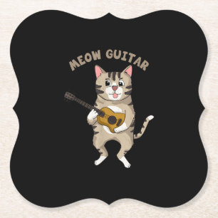 Meow Guitar Cute Cat Plays Guitar Funny Katten Kartonnen Onderzetters