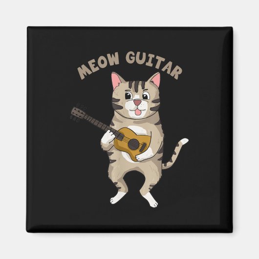 Meow Guitar Cute Cat Plays Guitar Funny Katten Magneet (Voorkant)