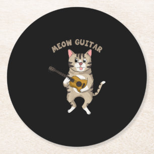 Meow Guitar Cute Cat Plays Guitar Funny Katten Ronde Kartonnen Onderzetter