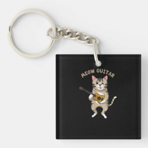 Meow Guitar Cute Cat Plays Guitar Funny Katten Sleutelhanger