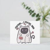 Meow I Mean Boo Black Cat Halloween Feestdagenkaart (Staand voorkant)