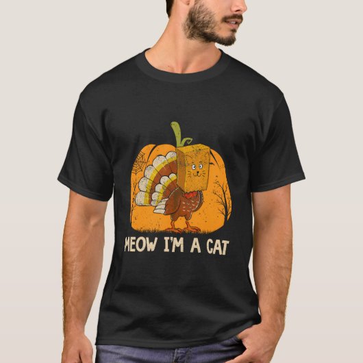 Meow I'M A Cat Thanksgiving Pumpkin Turkey Face Ca T-shirt (Voorkant)