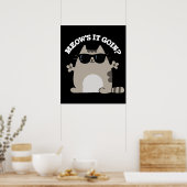 Meow is it Goin Funny Cat Pun Dark BG Poster (Keuken)