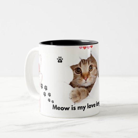 Meow Is My Love Language – Schattigee Cat Mok voor (Voorkant links)