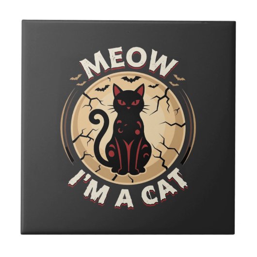 Meow Kat Halloween Grafisch Ontwerp_1 Tegeltje (Voorkant)