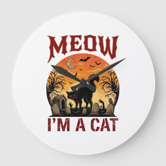 Meow Kat Halloween Zwarte Begraafplaats_1 Grote Klok (Voorkant)