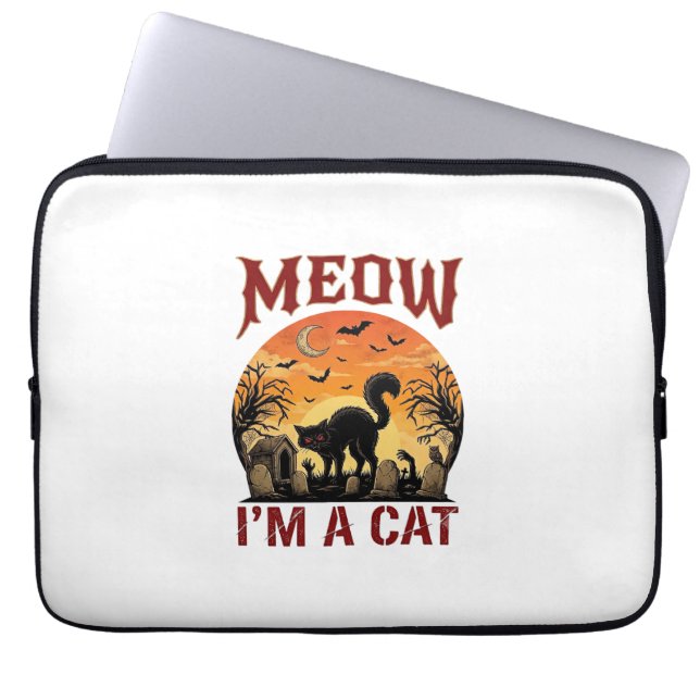 Meow Kat Halloween Zwarte Begraafplaats_1 Laptop Sleeve (Voorkant)