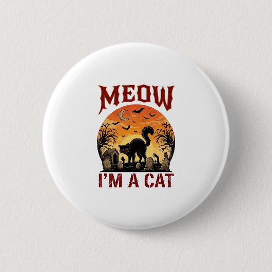 Meow Kat Halloween Zwarte Begraafplaats_1 Ronde Button 5,7 Cm (Voorkant)