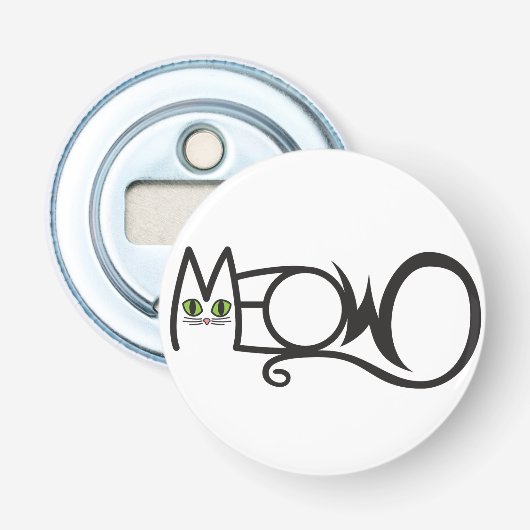 Meow Katten Typografie Button Flesopener (Voorkant)