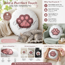 "Meow" Kattenpoot Ronde Kussen | Minimalistisch Ca