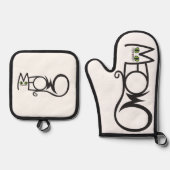 Meow Kattentypografie Ovenwant & Pannenlap Set (Voorkant)