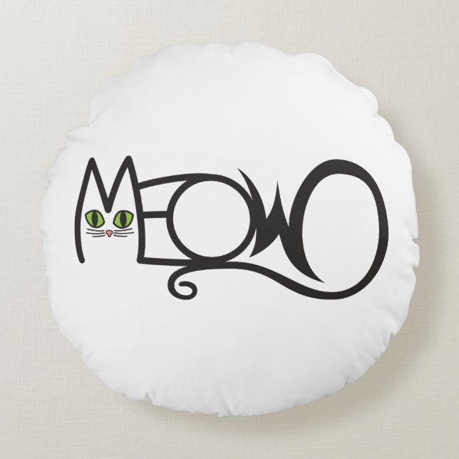 Meow Kattentypografie Rond Kussen (Voorkant)
