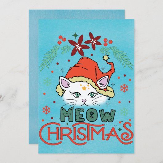 Meow Kerstmis, prettige kerst Feestdagenkaart (Voorkant / Achterkant)