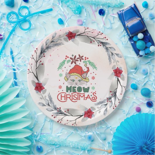 Meow Kerstmis, prettige kerst Papieren Bordje (Feest)