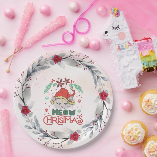 Meow Kerstmis, prettige kerst Papieren Bordje (Feest)