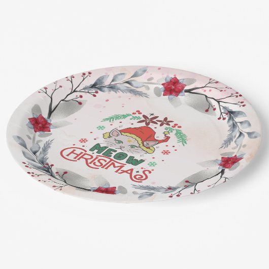 Meow Kerstmis, prettige kerst Papieren Bordje (Gekanteld)