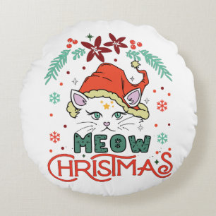 Meow Kerstmis, prettige kerst Rond Kussen