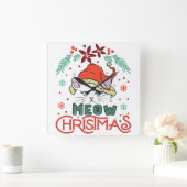 Meow Kerstmis, prettige kerst Vierkante Klok (Huis)