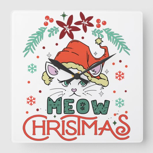 Meow Kerstmis, prettige kerst Vierkante Klok (Voorkant)