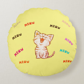 Meow Kitten Print  Round Pillow Rond Kussen