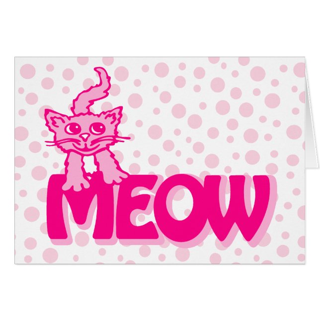 Meow kitty cat roze kaart (Voorkant Horizontaal)