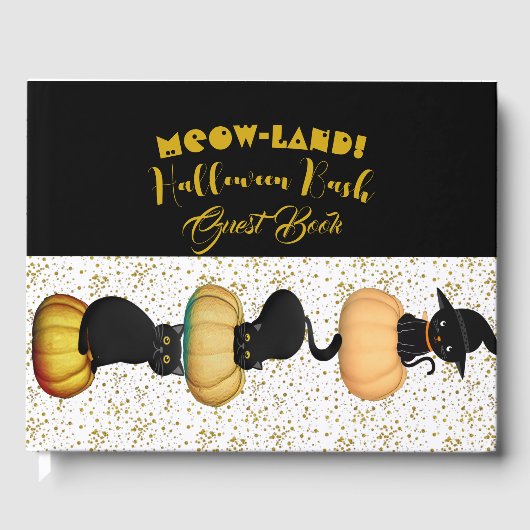 MEOW Land Halloween Bash Black Cats Gold Glitter Gastenboek (Voorkant)