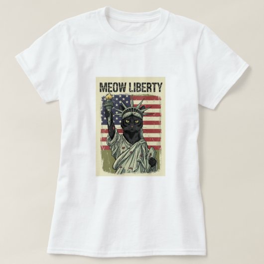 Meow Liberty - Grunge Style Cat Vrijheidsbeeld T-shirt (Design voorkant)