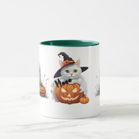 "Meow-lloween" Heksenkat en geest Halloween Mok (Midden)