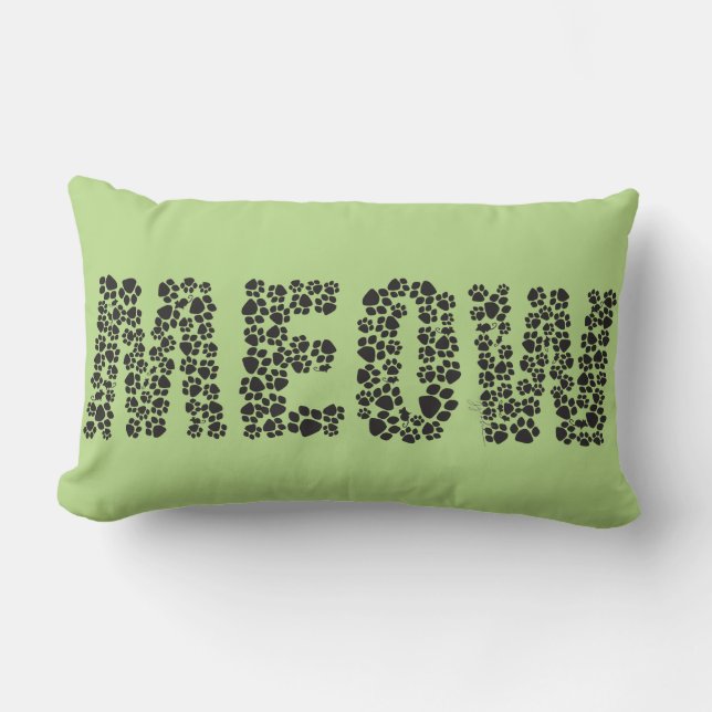 Meow/Love Paw Print Lumbar Pillow Kussen (Voorkant)